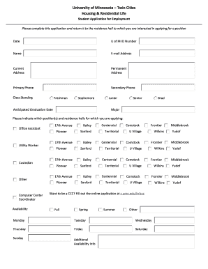 University of Minnesota Student Employment Application