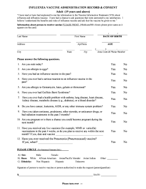 Influenza Vaccine Administration Record & Consent