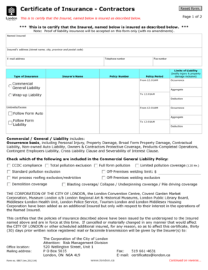 Certificate of Insurance - Contractors