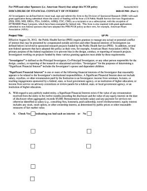 PHS Financial Conflict of Interest Disclosure Form