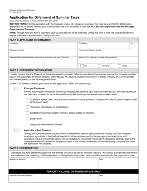 Michigan Summer Tax Deferment Application