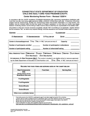 Connecticut CACFP Center Monitoring Review Form