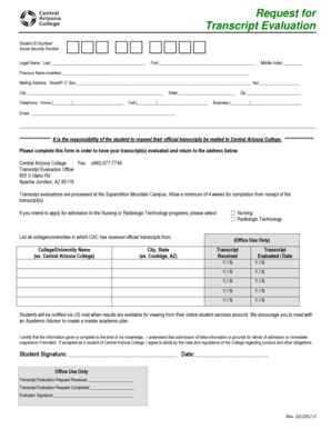 Transcript Evaluation Request Form