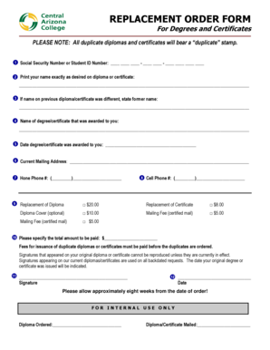 Replacement Order Form for Degrees and Certificates