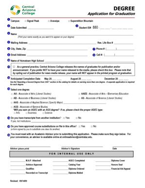 Central Arizona College Graduation Application Form