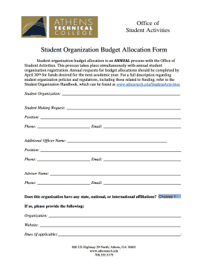 Student Organization Budget Allocation Form - Athens Technical ... - athenstech