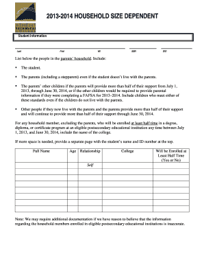 2013-2014 Household Size Dependent Form