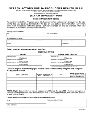SAG-PRODUCERS Health Plan Self-Pay Enrollment Form