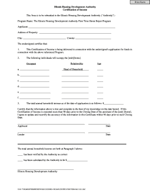 Illinois Housing Development Authority Certification of Income