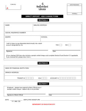 DIRECT DEPOSIT / ADD CHANGE FORM