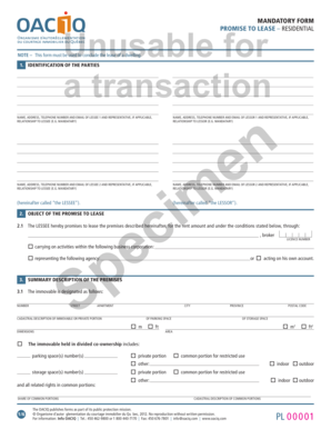 Quebec Residential Lease Promise Form
