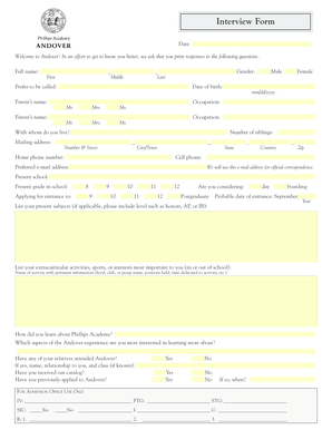 Interview Form - Jan 2010 - Phillips Academy - andover