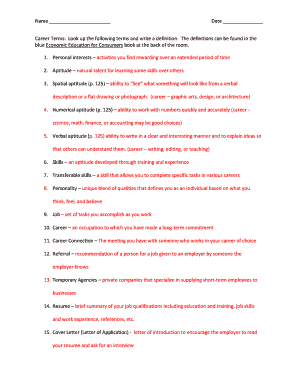 Career Terms Worksheet