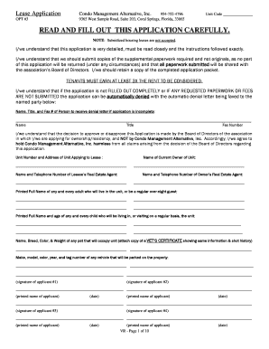 Condo Lease Application