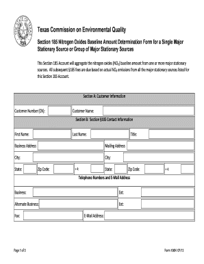 Texas Commission on Environmental Quality Section 185 Nitrogen Oxides Baseline Amount Determination Form