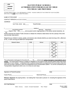 Dayton Public Schools Child Release Authorization