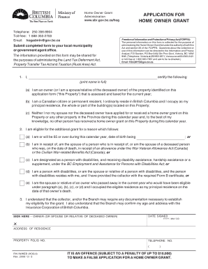 British Columbia Home Owner Grant Application