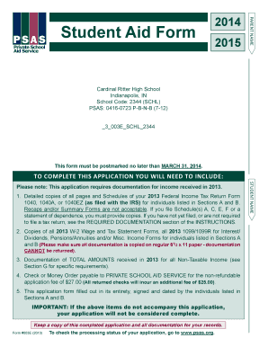Student Aid Form 2014-2015