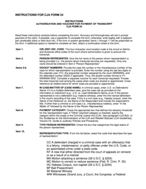 CJA Form 24 Authorization and Voucher for Payment of Transcript