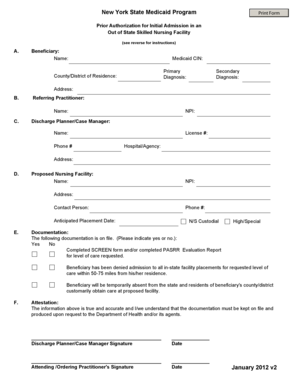 New York Medicaid Out of State Nursing Facility Authorization