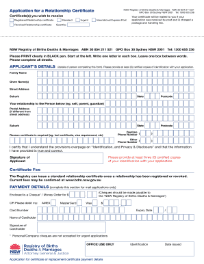 NSW Relationship Certificate Application