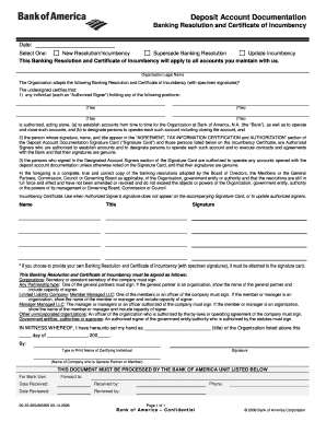 Banking Resolution and Certificate of Incumbency