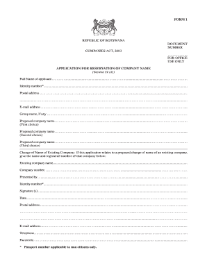 Botswana Company Name Reservation Application