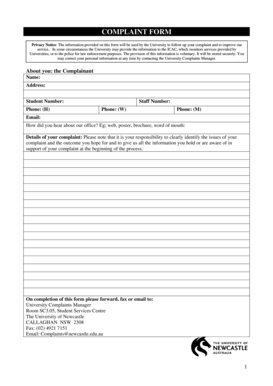 University Complaint Form