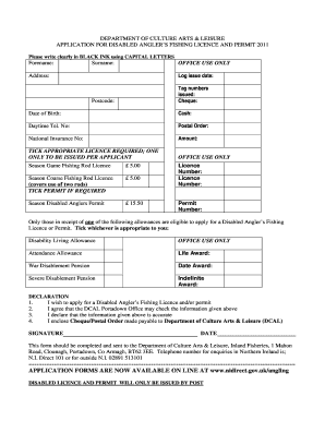 Disabled Angler’s Fishing Licence Application