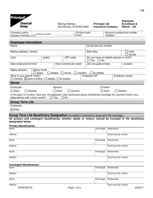 Principal Life Insurance Enrollment Form