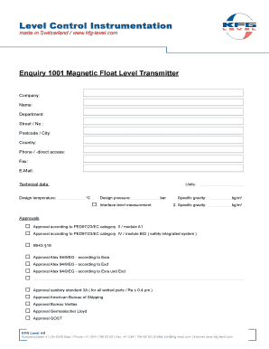 Enquiry 1001 Magnetic Float Level Transmitter