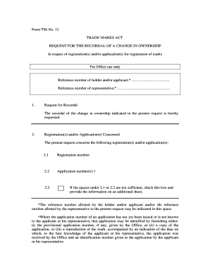Trade Mark Act Request for Recordal of Change in Ownership