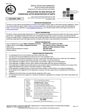 Application to Add Details of Parentage After Registration of Birth