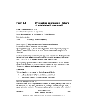 Form 3.3 Originating application letters of administration no will - legislation act gov