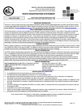 Death Registration Statement Form 210