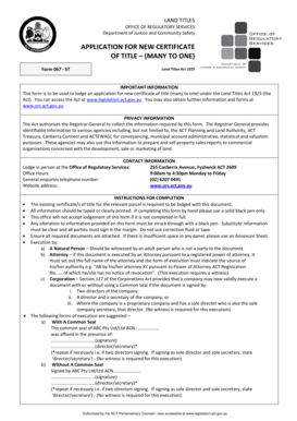 Application for New Certificate of Title