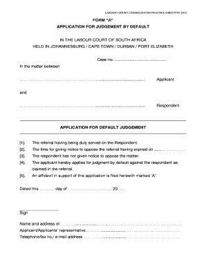Labour Court Application for Judgement by Default
