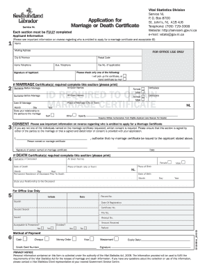 Newfoundland and Labrador Marriage or Death Certificate Application