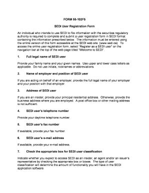 SEDI User Registration Form 55-102F5