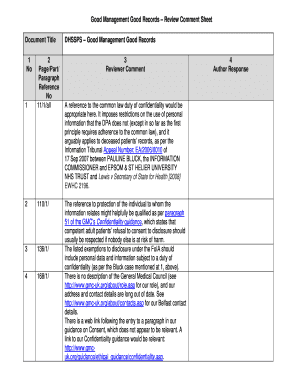 Good Management Good Records Review Comment Sheet