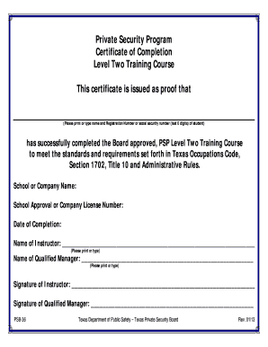 Texas Private Security Level Two Training Certificate