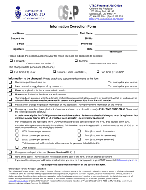 University of Toronto Information Correction Form