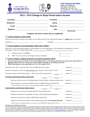 2013-2014 OSAP Change to Study Period and Income Form