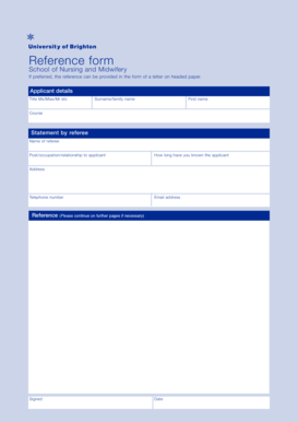 School of Nursing and Midwifery Reference Form