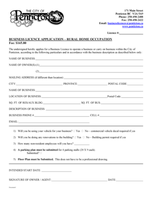 Business Licence Application – Rural Home Occupation