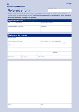 University of Brighton Postgraduate Application Reference Form