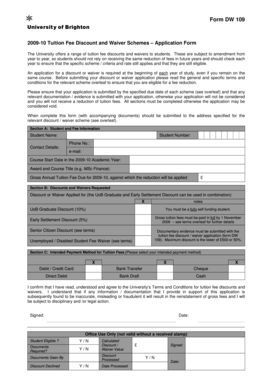 University of Brighton Tuition Fee Discount and Waiver Application Form