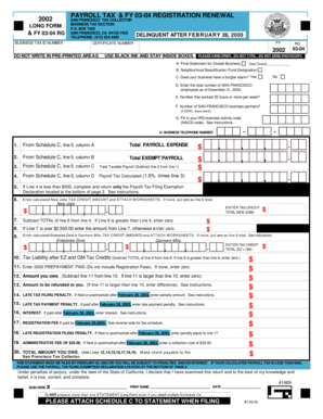 2002 San Francisco Payroll Tax Registration Renewal