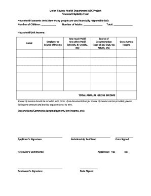 Union County Health Department Financial Eligibility Form