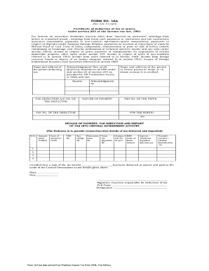Form 16A Certificate of Deduction of Tax at Source